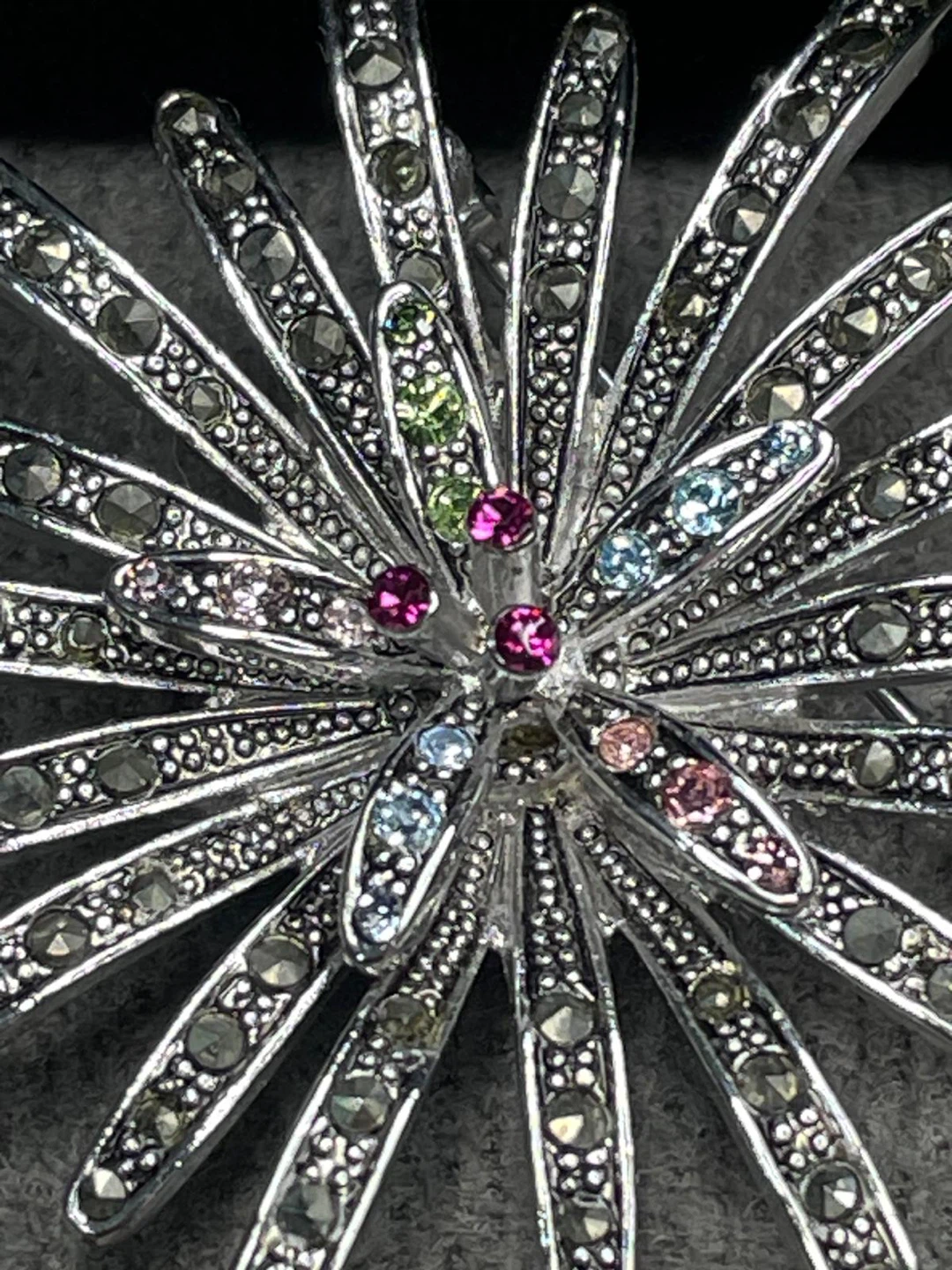 Silver Starburst Brooch with Colored Gems