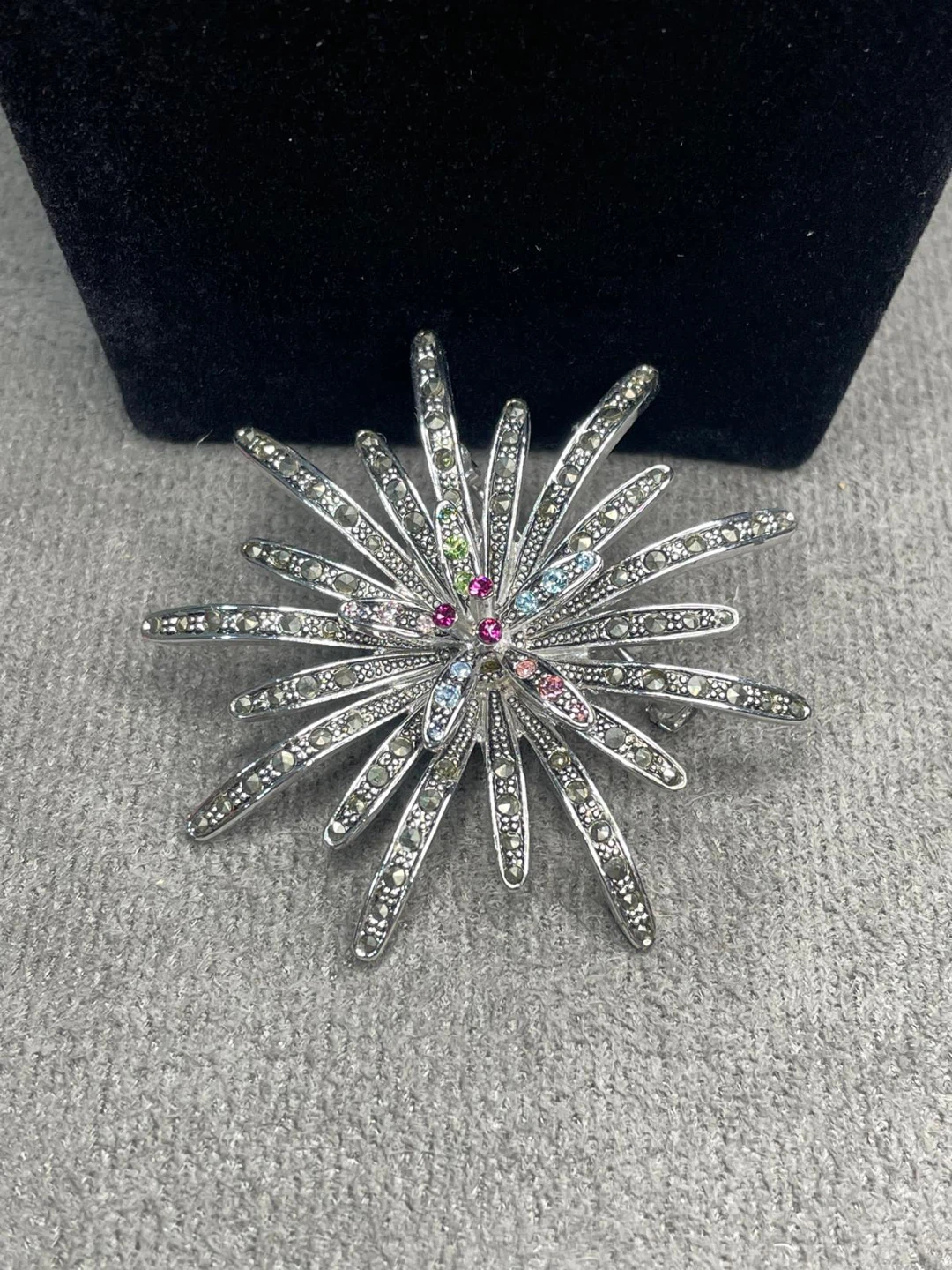 Silver Starburst Brooch with Colored Gems - photo 4