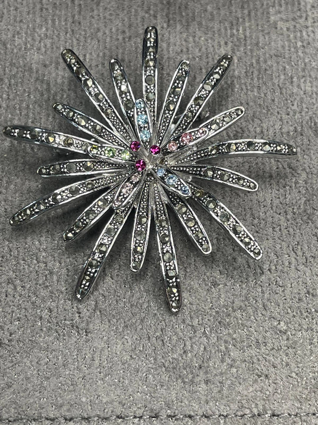 Silver Starburst Brooch with Colored Gems - photo 2