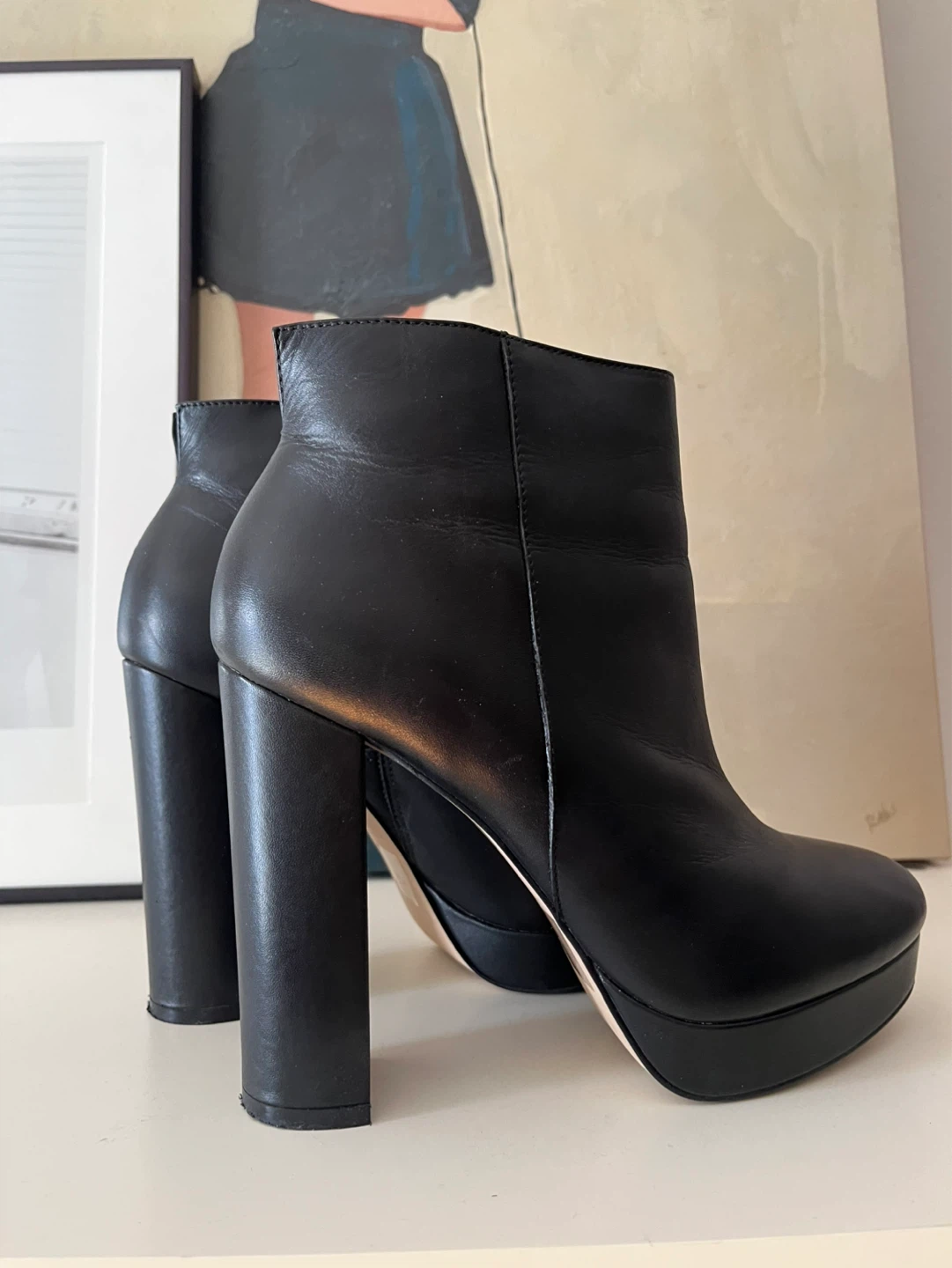 ALDO Black Leather Platform Ankle Boots Size 8