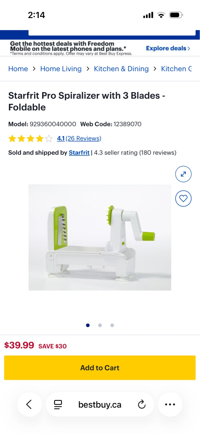 Starfrit Pro Spiralizer with 2 Blade attachments - photo 4