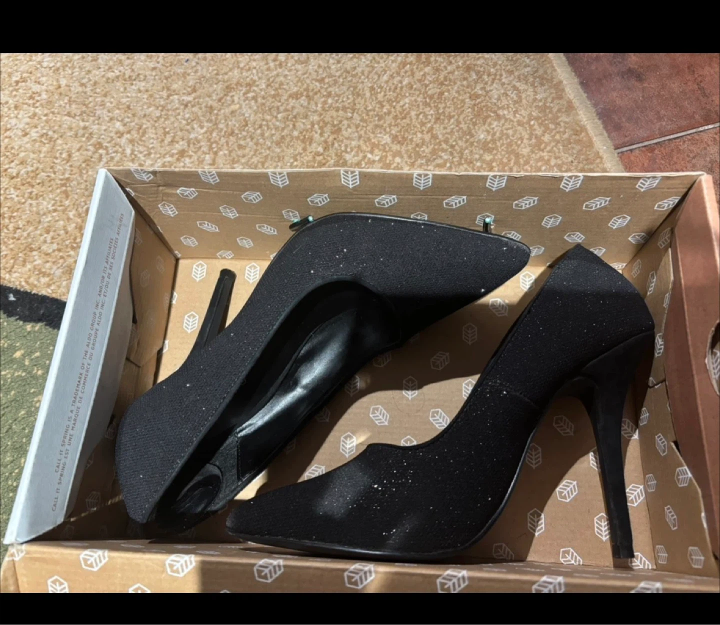 Call It Spring FRIEN Black Glitter Heels - US Size 7