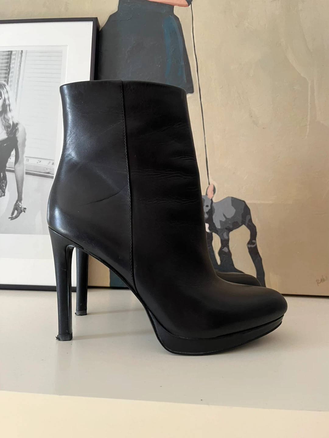 Nine West Black Leather Stiletto Ankle Boots Size 8