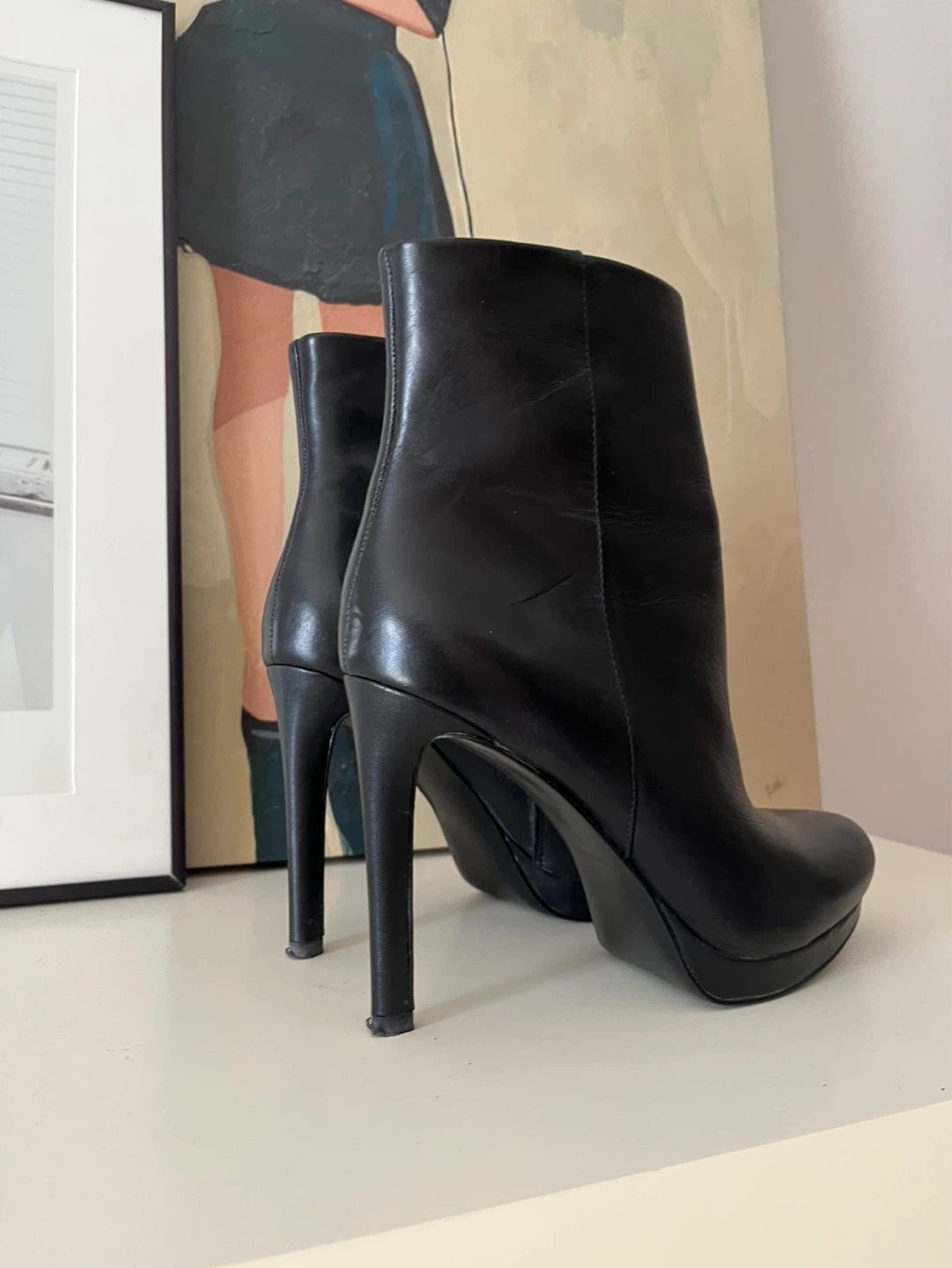 Nine West Black Leather Stiletto Ankle Boots Size 8 - photo 2