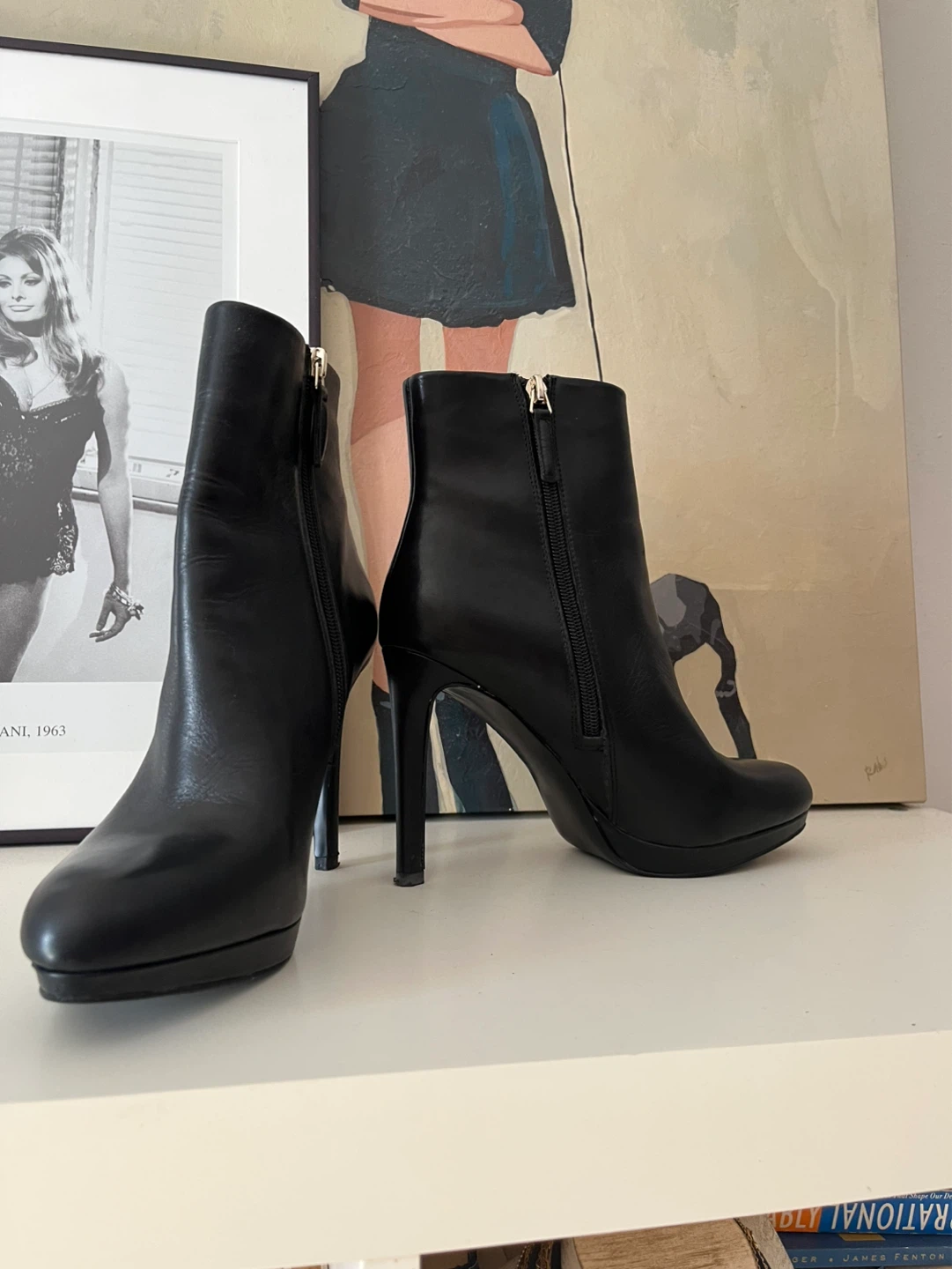 Nine West Black Leather Stiletto Ankle Boots Size 8 - photo 3