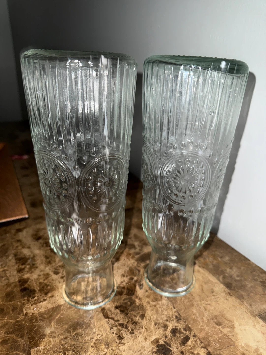 Set of 2 Vintage Embossed Glass Tumblers