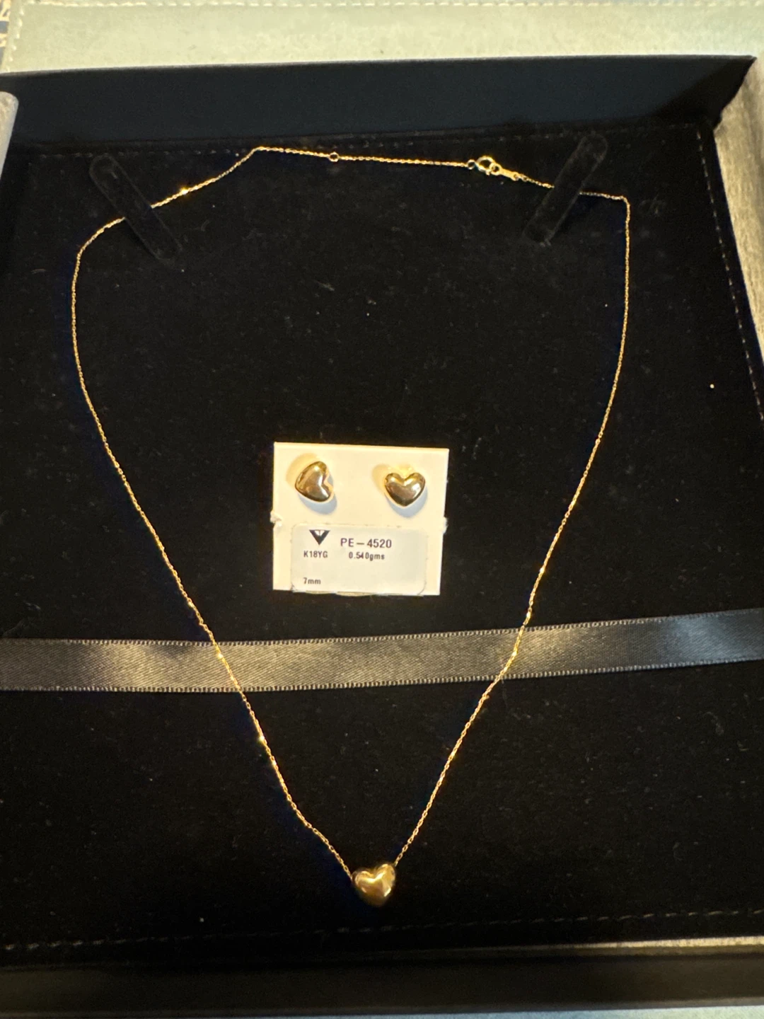 18K Yellow Gold Heart Necklace & Earrings Set