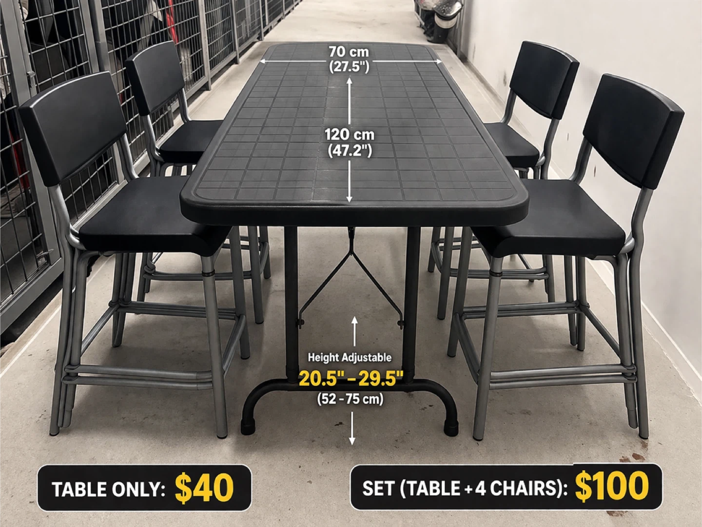 Adjustable Folding Table - 48" x 24" - Black