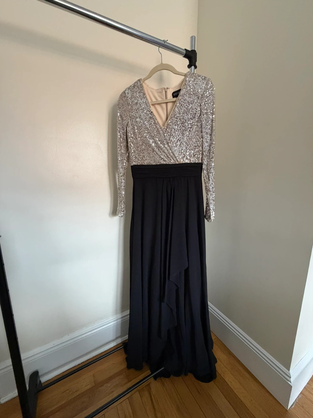 Xscape Sequin & Black Maxi Dress