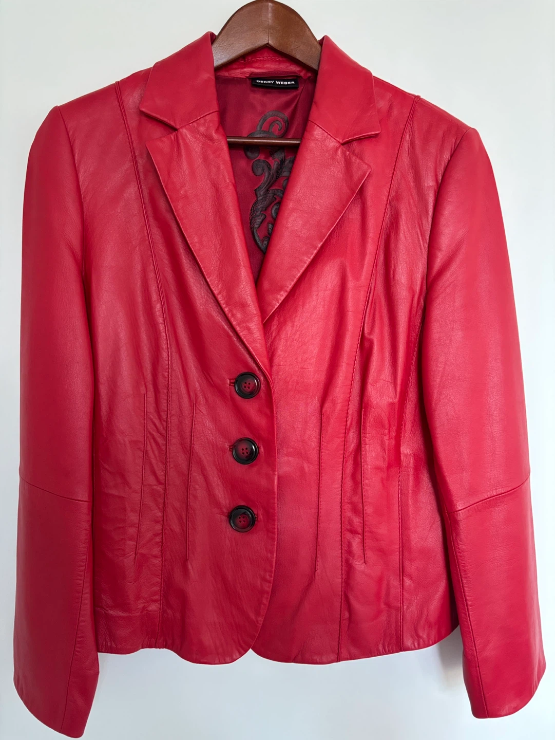 Gerry Weber Red Leather Blazer Jacket - Size 10 (USC)
