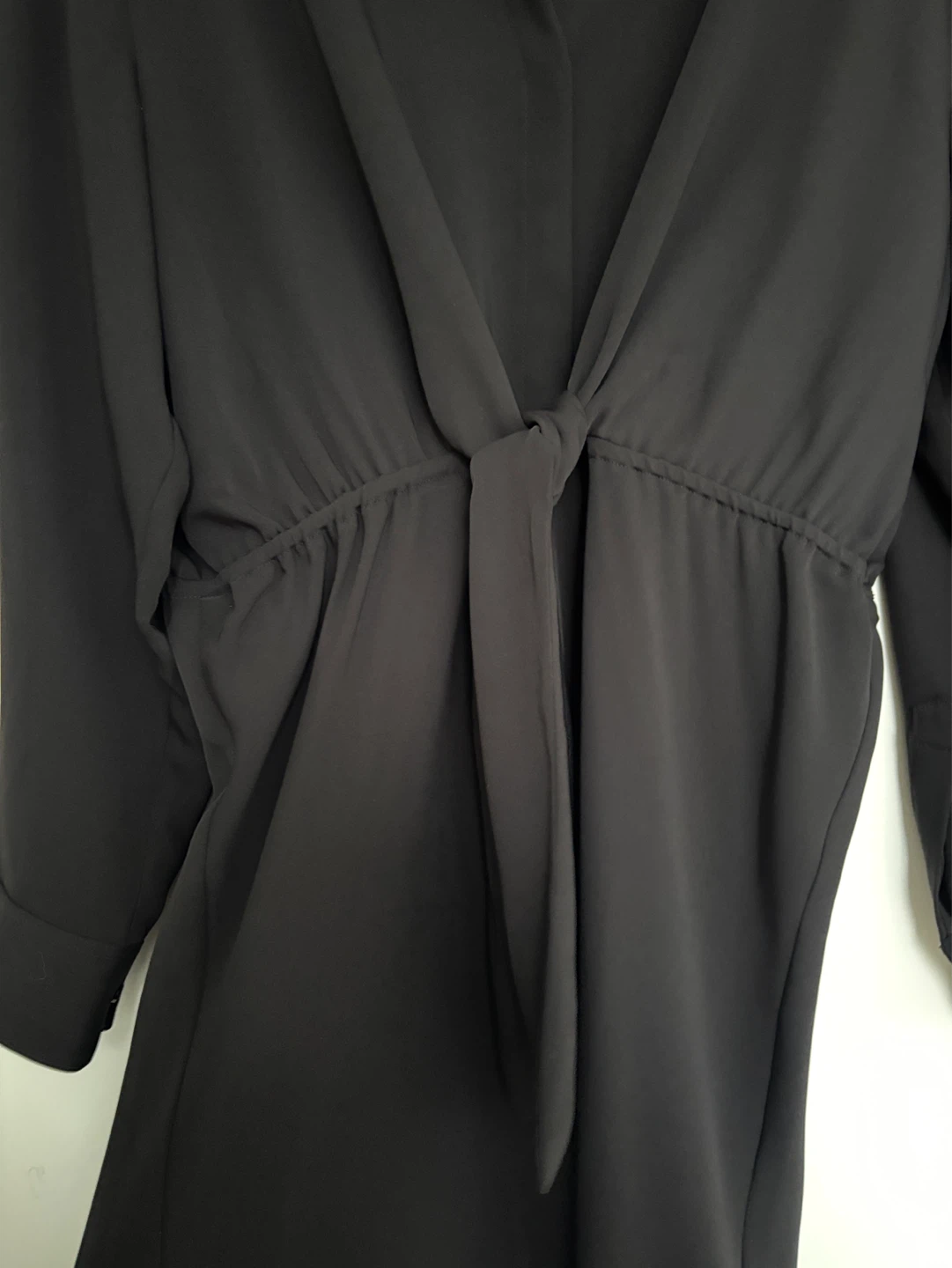 Babaton Black Button-Up Maxi Dress with Tie Waist