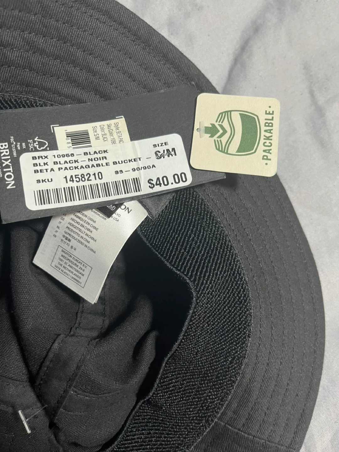 Brixton Black Packable Bucket Hat - Size S/M - photo 4