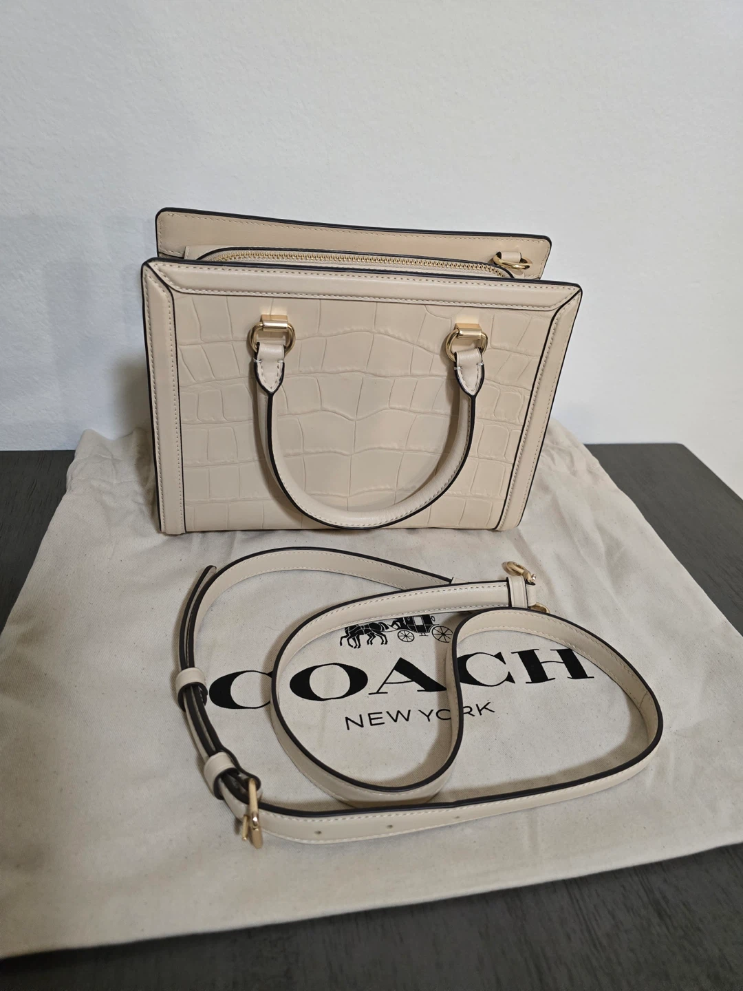 Coach Cream Crocodile Embossed Top Bag w/ Shoulder Strap - photo 2