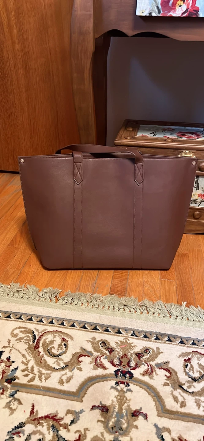 Brown Faux Leather Tote Bag