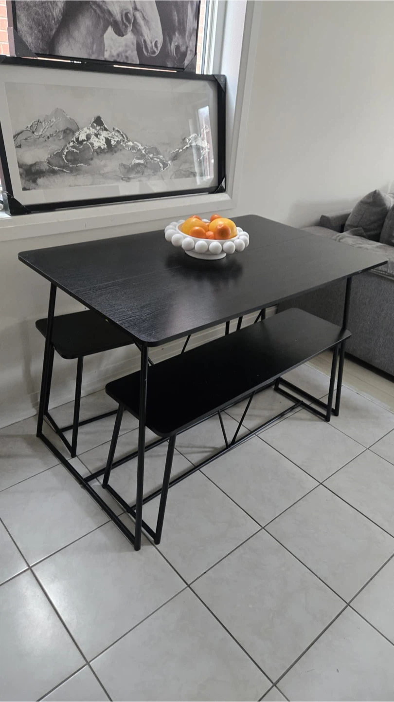 Black Dining Table with Two Benches