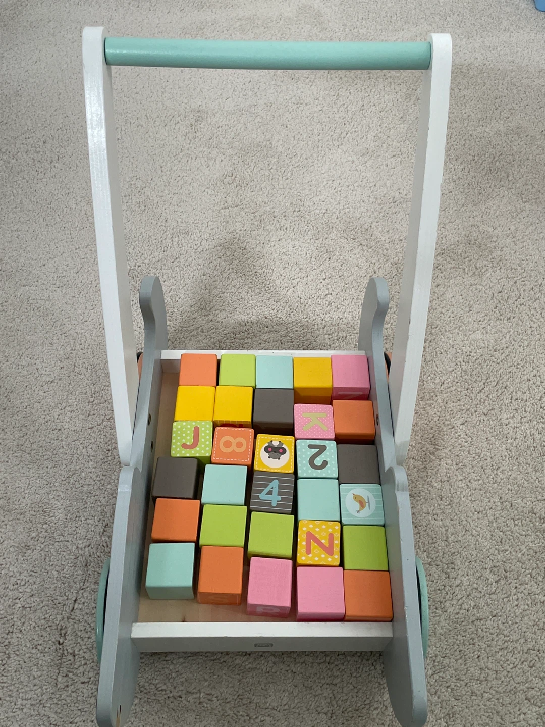 Wooden Baby Walker with Alphabet and Number Blocks
