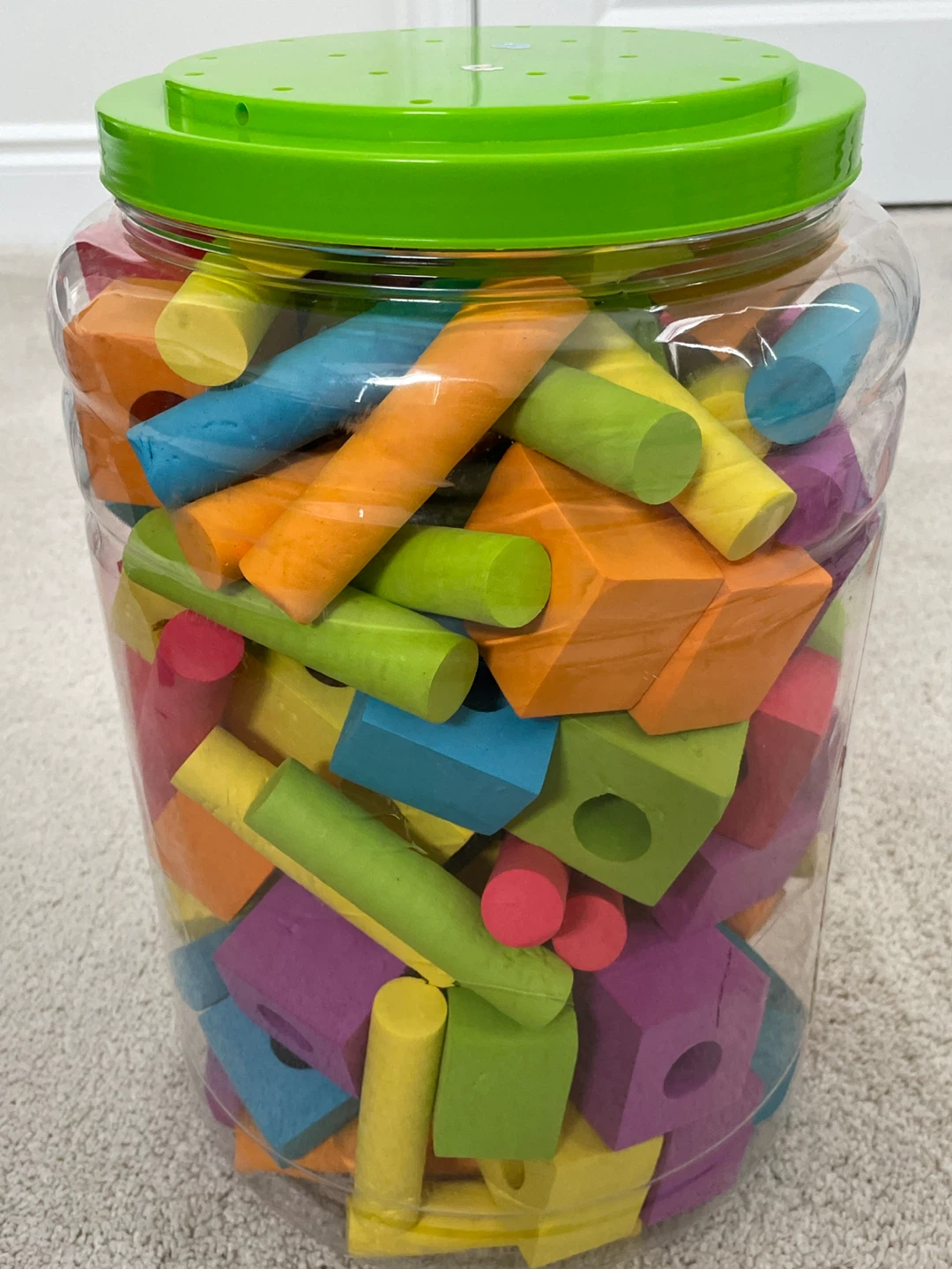 Colourful foam Building Blocks in Jar