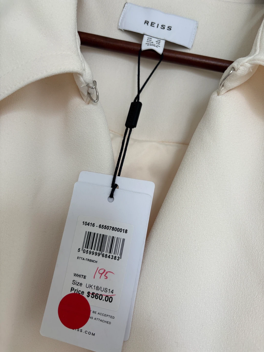 REISS Etta Trench Coat - Cream - UK 10 - photo 3