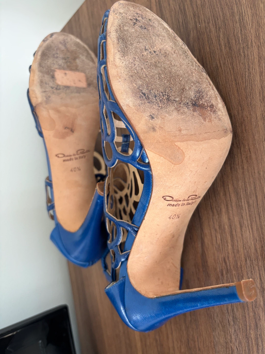 Oscar de la Renta Blue Laser-Cut Heels Size 40 - photo 5