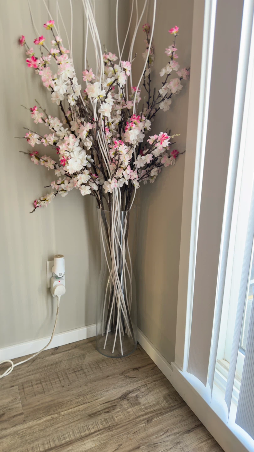 Decorative Cherry Blossom Branches in Glass Vase