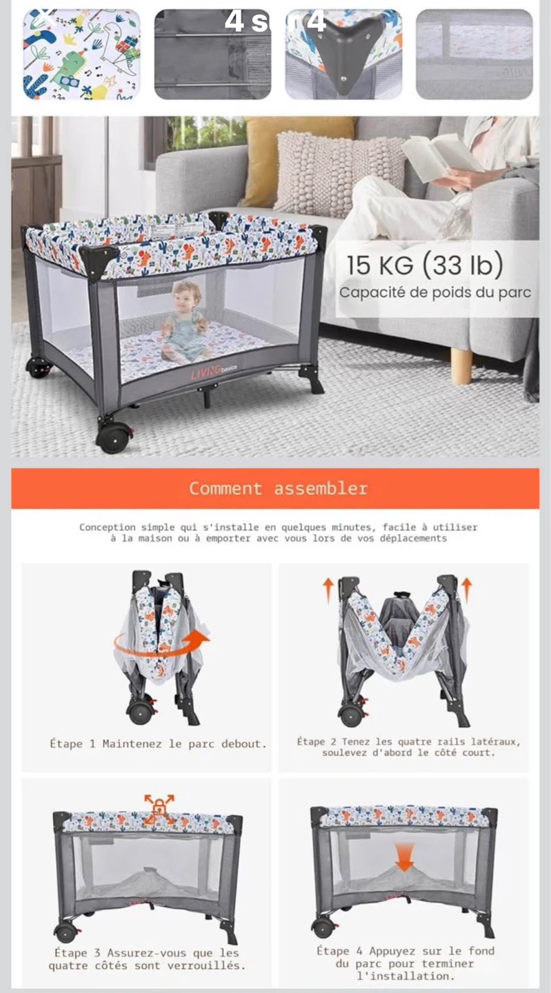 LIVINGbalance Playpen with Changing Table and Mobile - photo 4