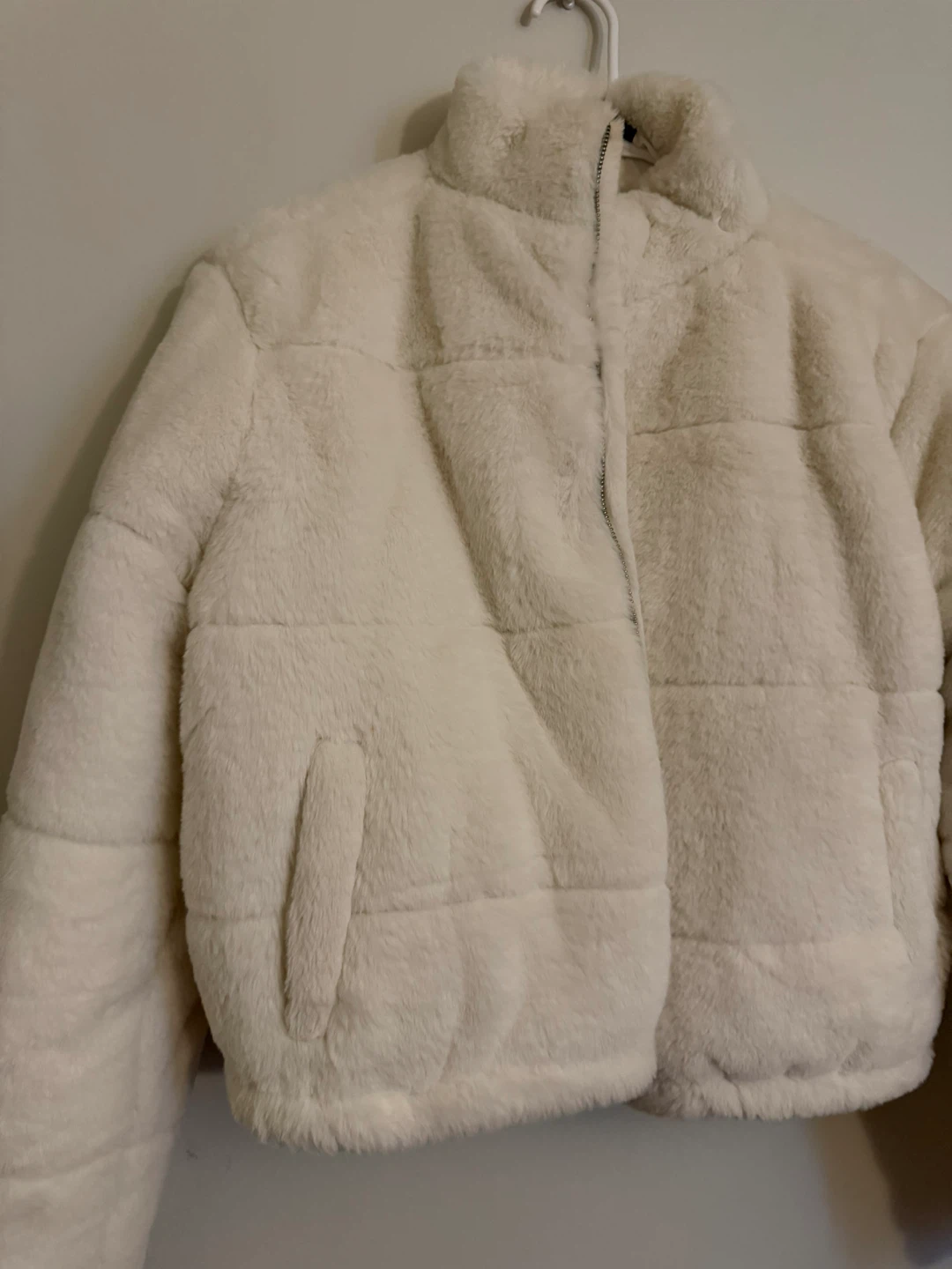 Cream Faux Fur Puffer Jacket