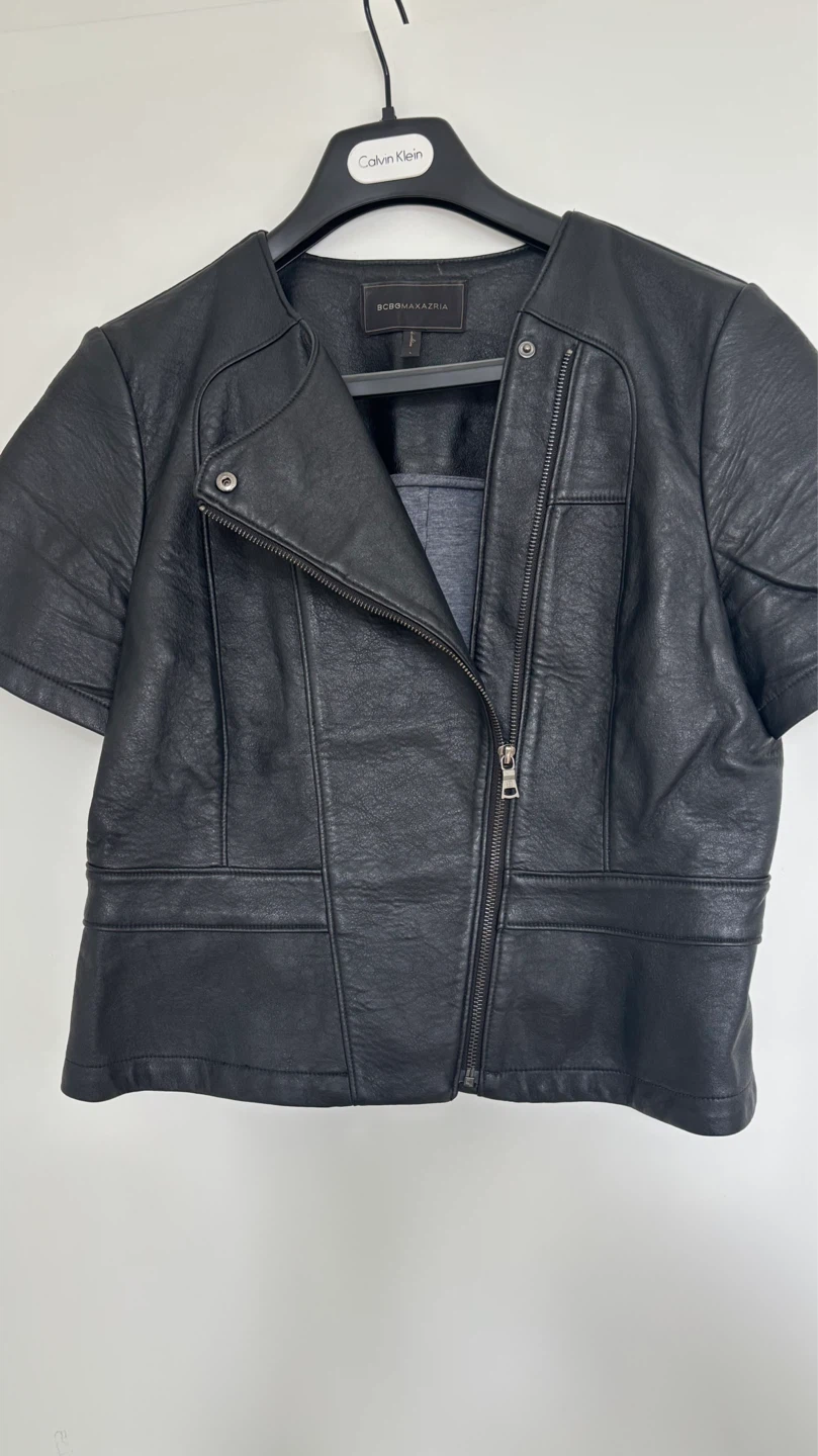 BCBGMAXAZRIA Black Faux Leather Moto Jacket - photo 2