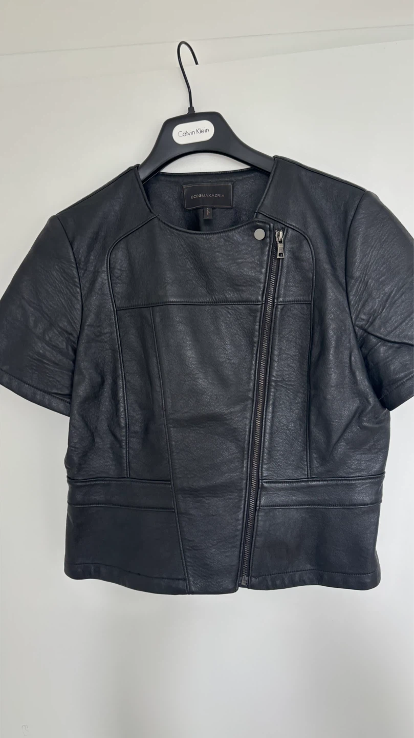 BCBGMAXAZRIA Black Faux Leather Moto Jacket