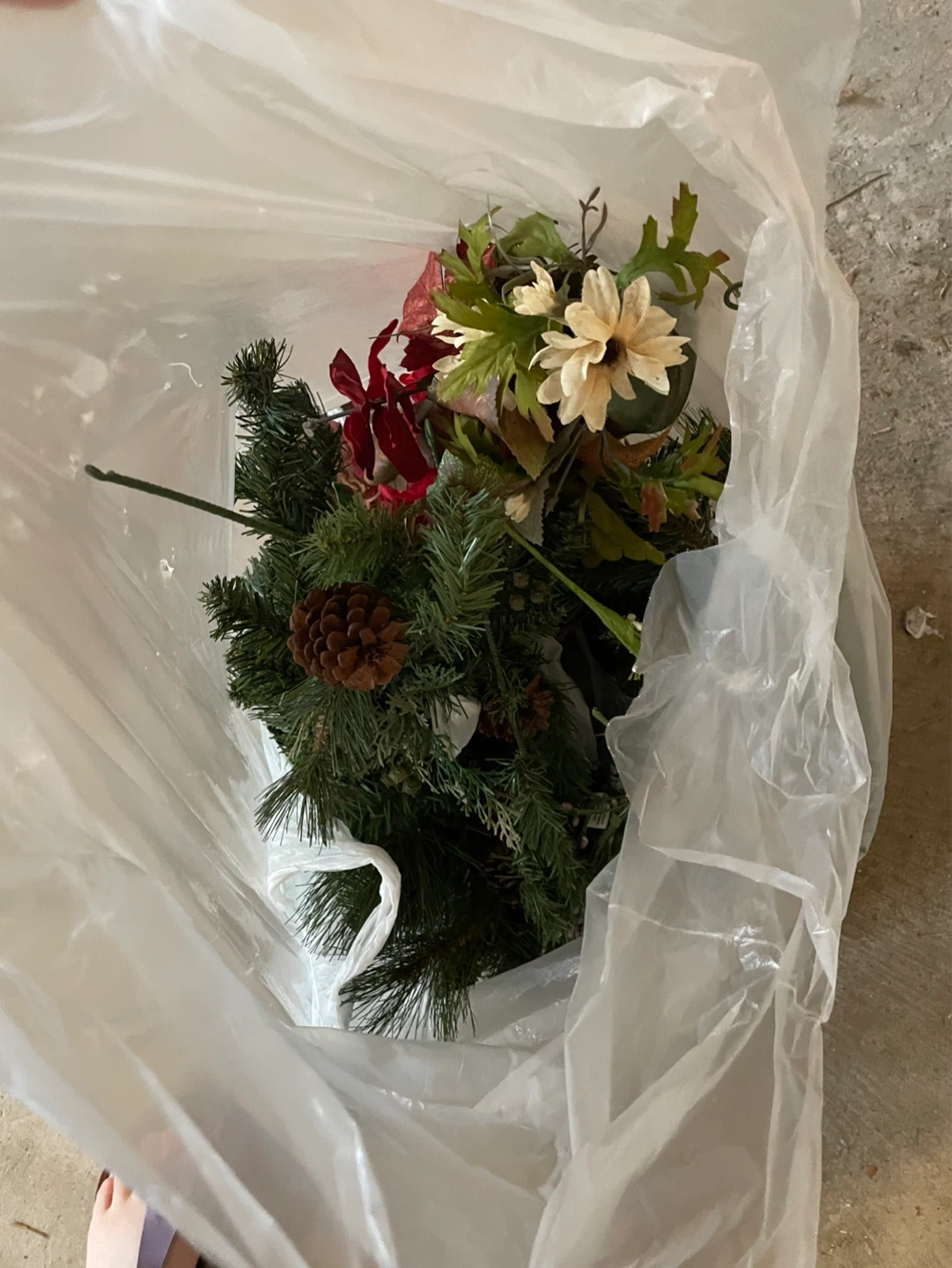 Artificial Christmas Garland with Pinecones and Flowers