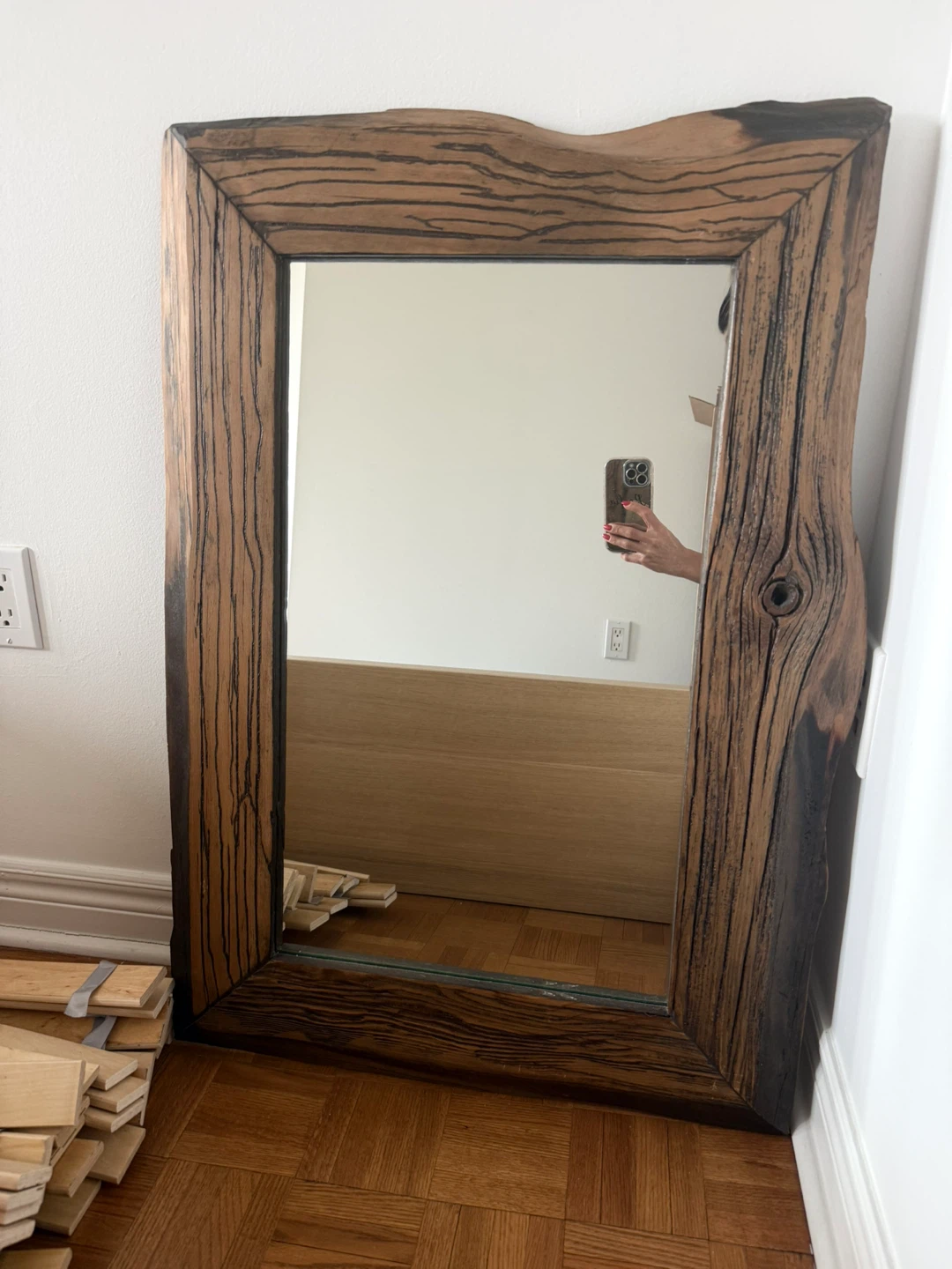 Hand made Wood Framed Mirror organic shape - photo 2