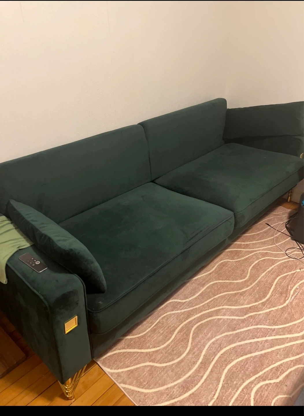Emerald Green Velvet Sofa with Gold Legs - photo 2