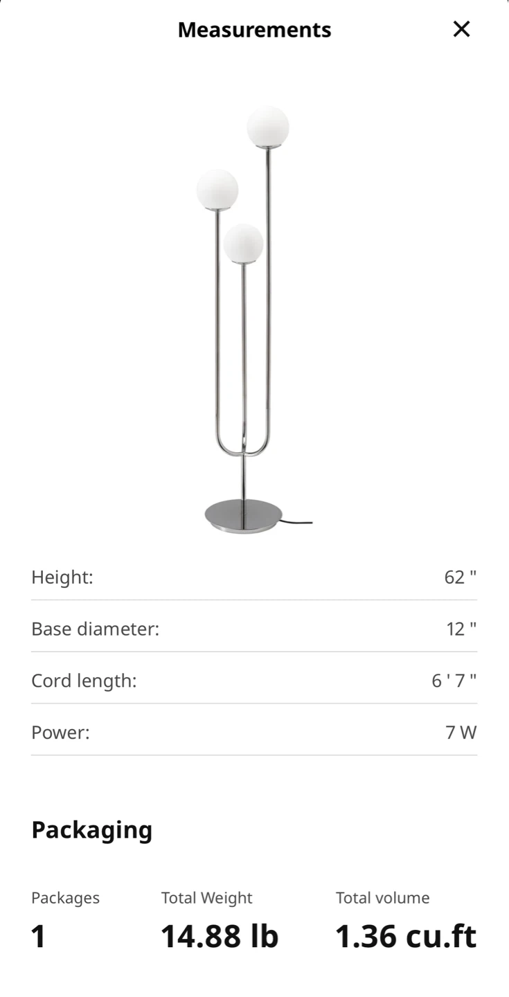 IKEA SIMRISHAMN Floor Lamp, Chrome Plated/Opal Glass - photo 2
