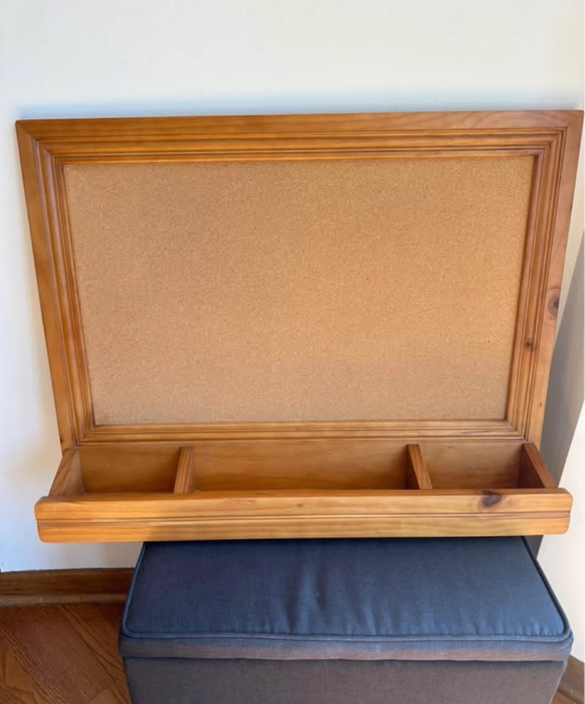 Wooden Wall Shelf with Corkboard and Compartments