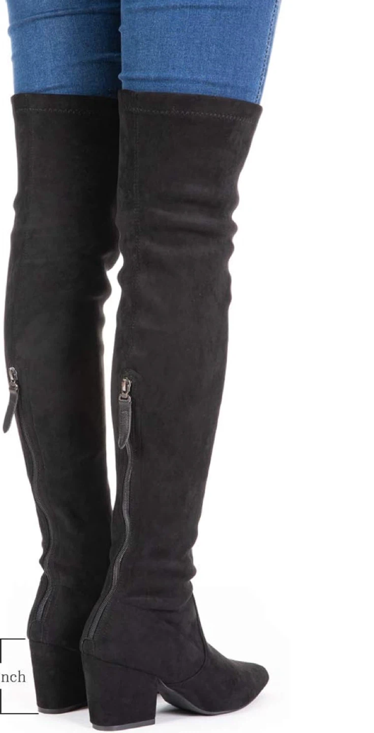 Black Over-the-Knee Suede Boots US8 - photo 2