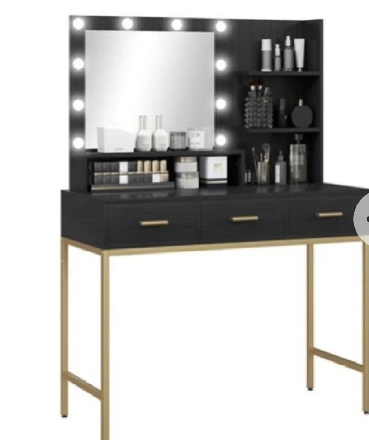 Black Vanity Desk with Lighted Mirror and 3 Drawers