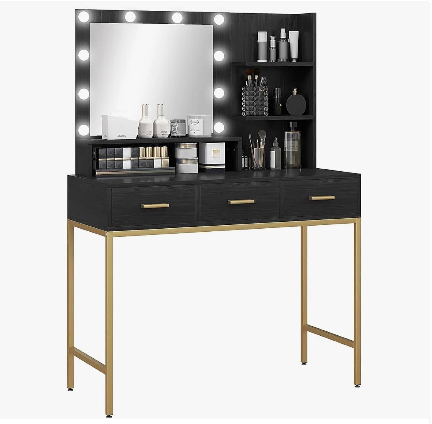 Black Vanity Desk with Lighted Mirror and 3 Drawers - photo 2