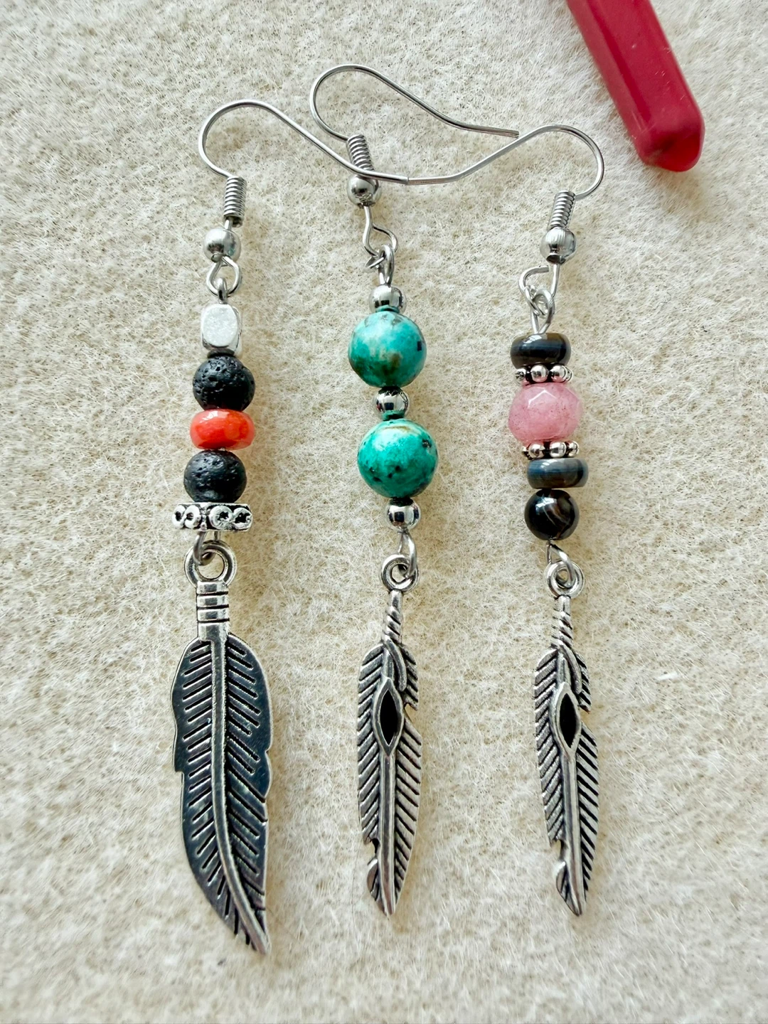 Handmade Feather Bead Earrings