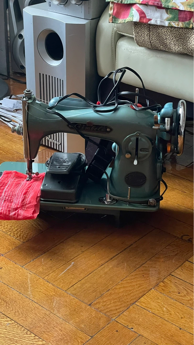 Vintage Green Gimble Sewing Machine with Foot Pedal