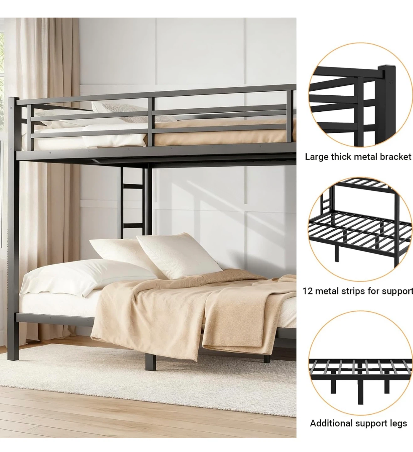 Black Metal queen-Over-queen Bunk Bed with Safety Guardrail - photo 4