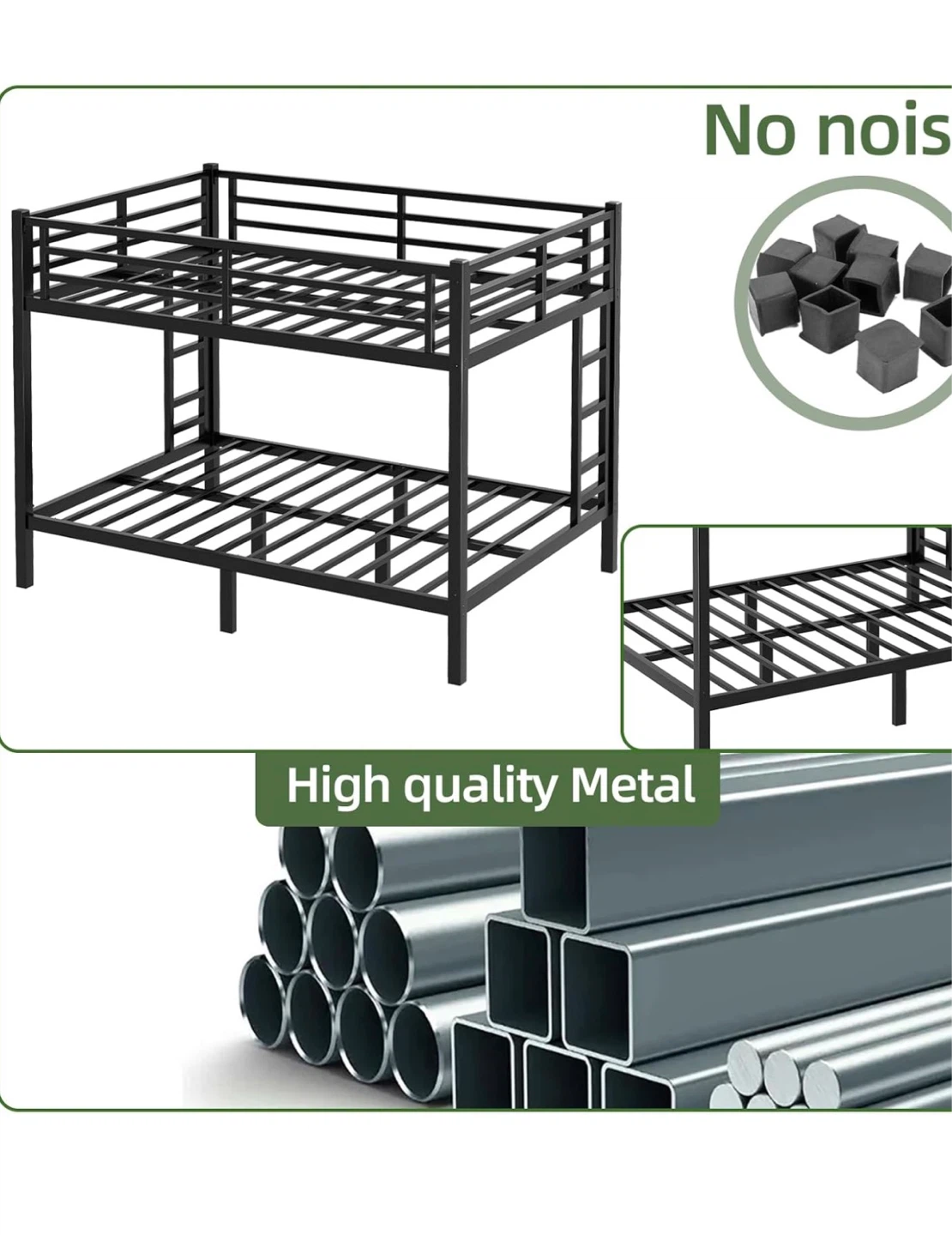 Black Metal queen-Over-queen Bunk Bed with Safety Guardrail - photo 2