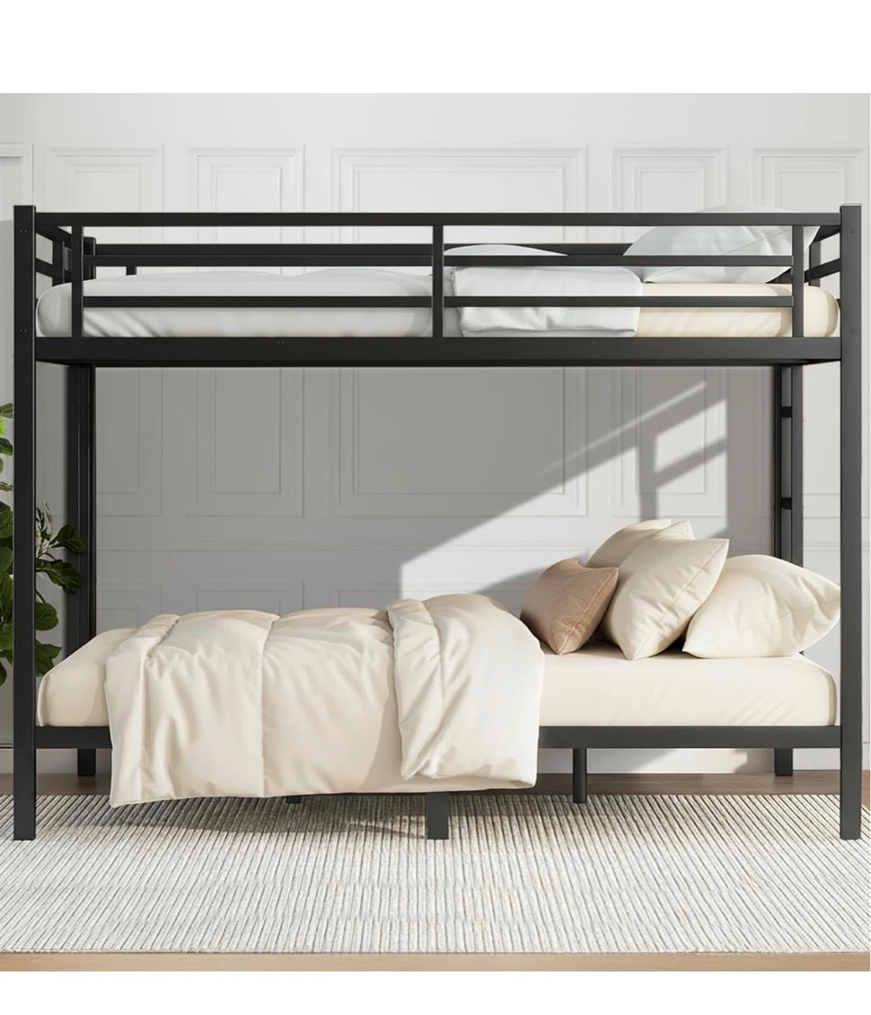 Black Metal queen-Over-queen Bunk Bed with Safety Guardrail