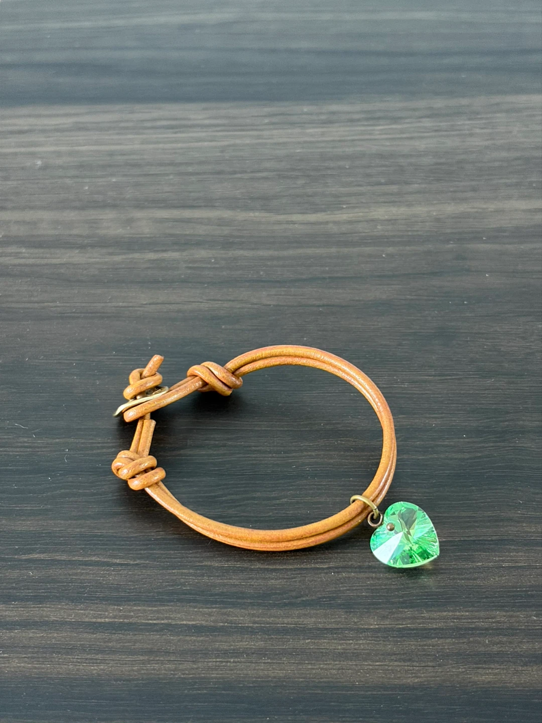 Heart Charm Bracelet with Brown Leather