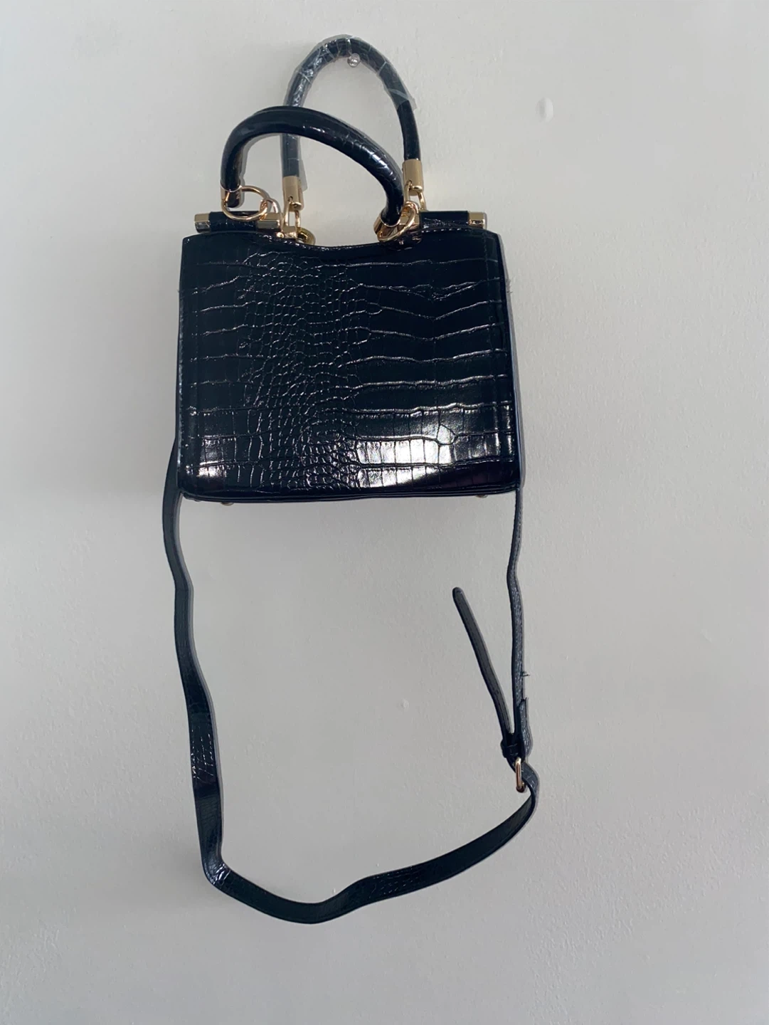 Bebe "Sophia" Croc Embossed Chain Shoulder Bag - Black - photo 3