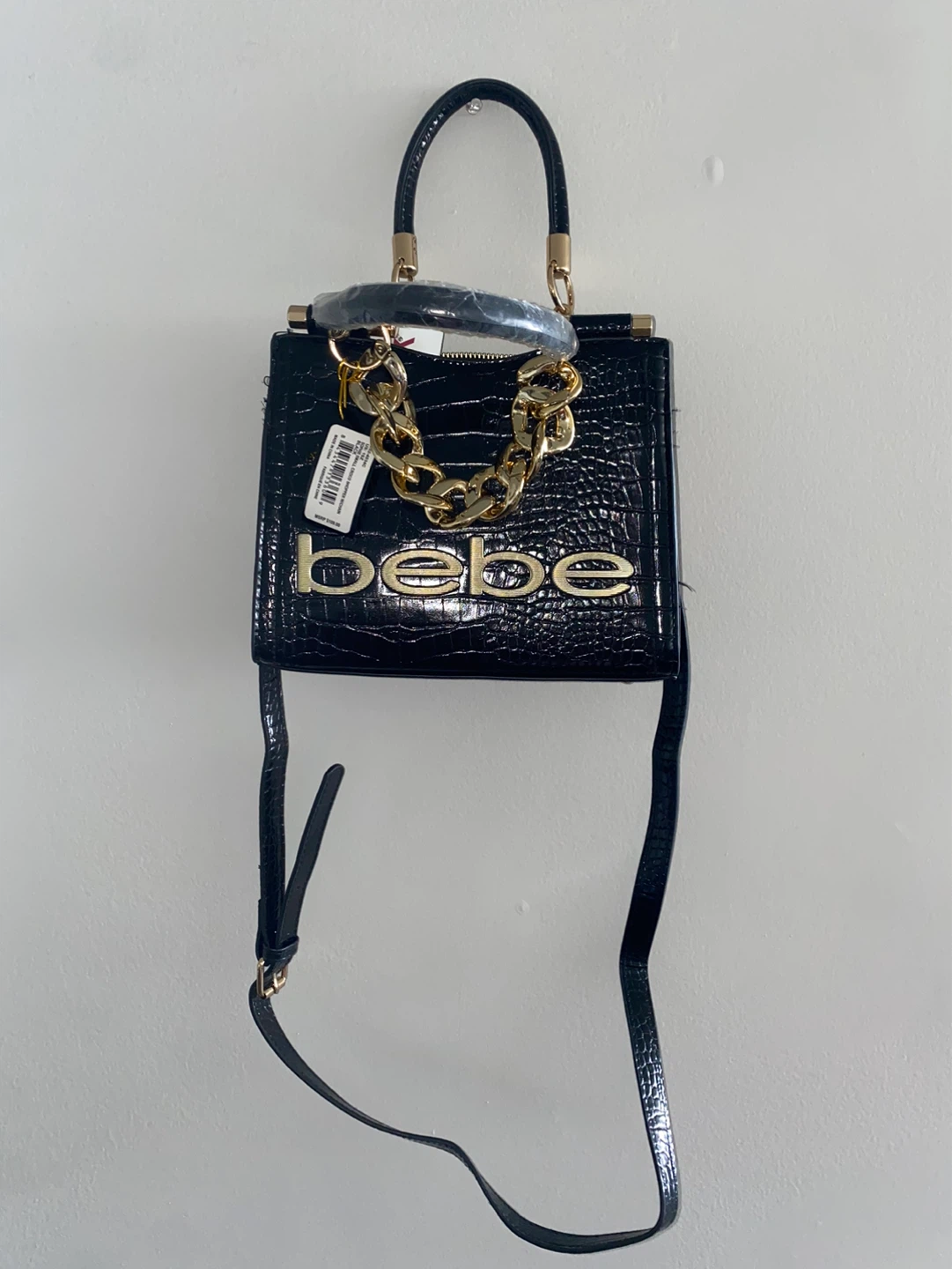Bebe "Sophia" Croc Embossed Chain Shoulder Bag - Black - photo 2