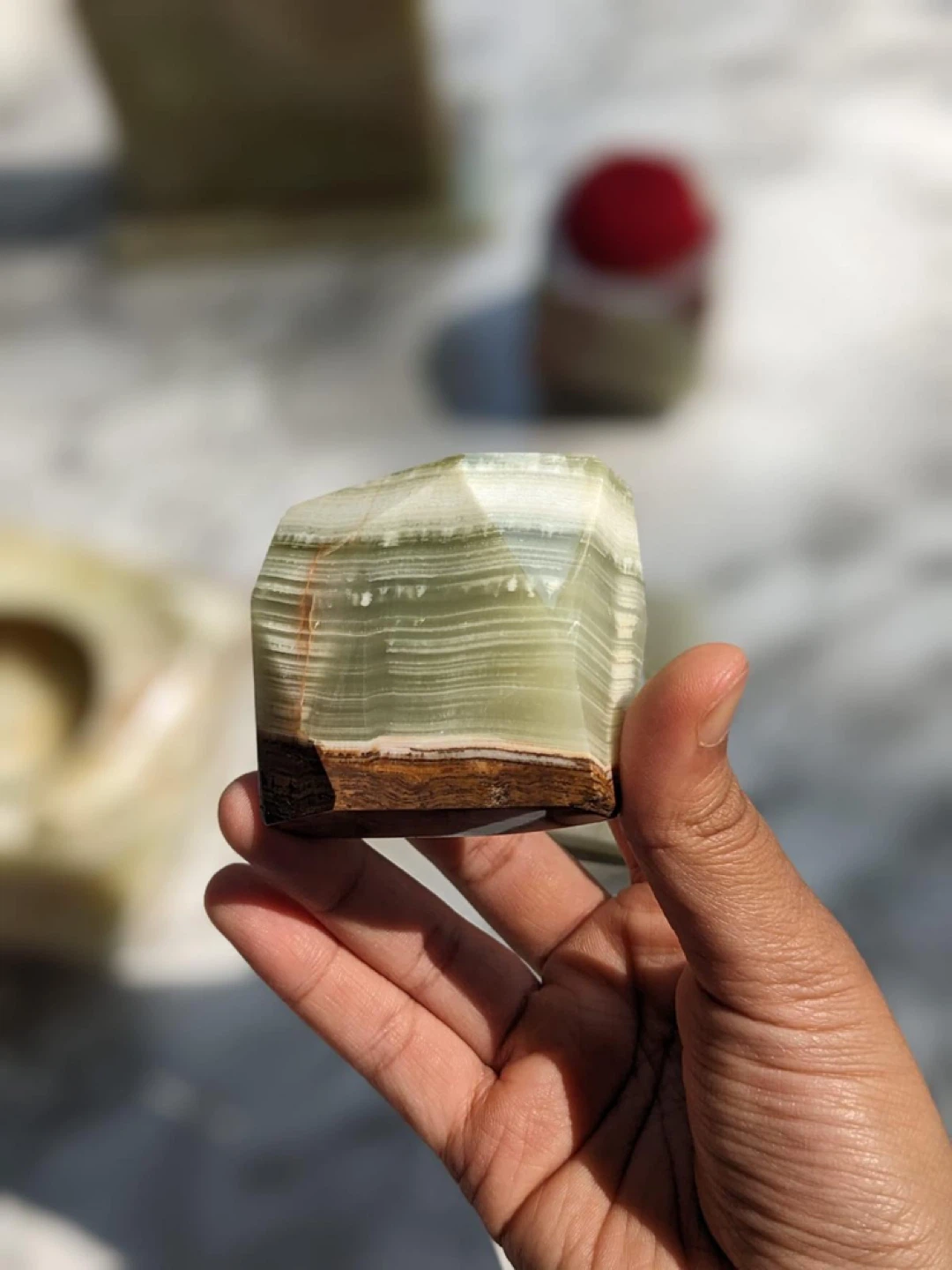 Green Onyx Stone Ashtray Holder - photo 3