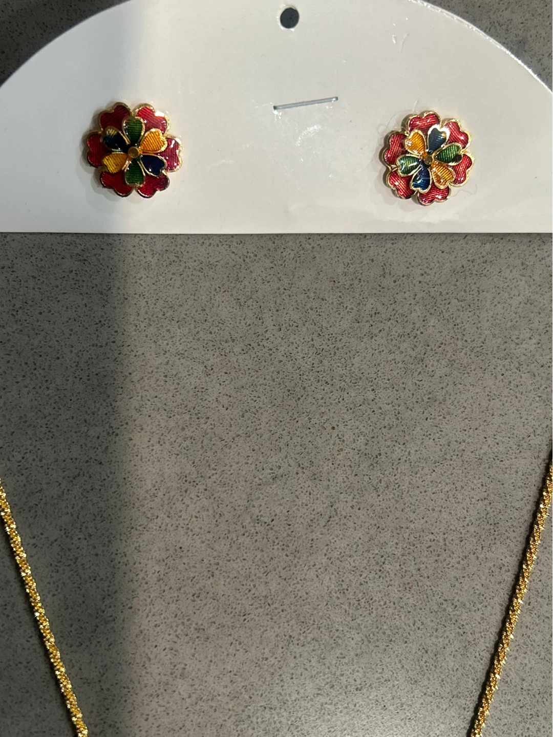 NEW Gold-Tone Necklace and Earring Set with Colourful Pendant - photo 4