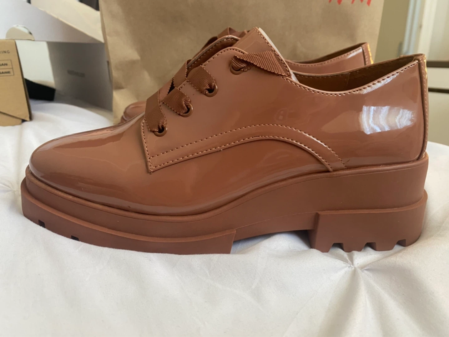 ALDO Brown Patent Lace-Up Chunky Sole Oxfords