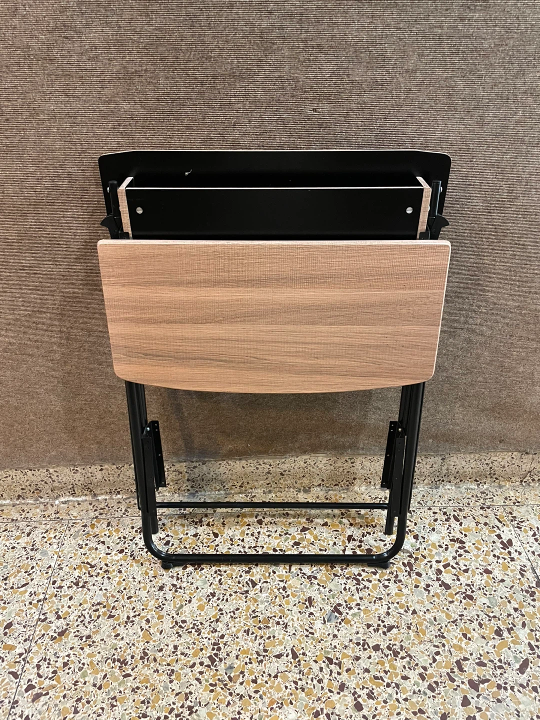 Compact Wood Grain Folding Desk with Shelf