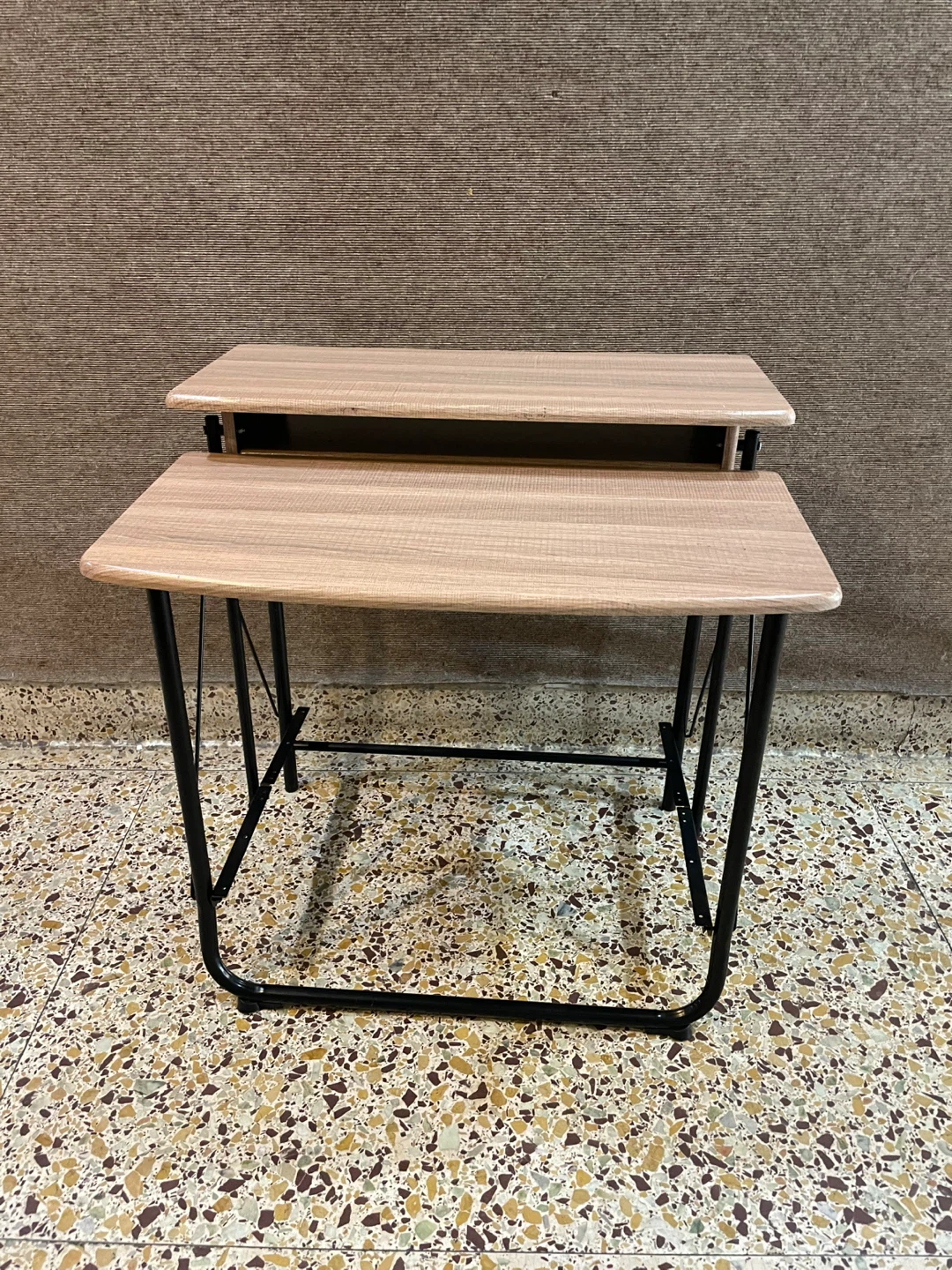 Compact Wood Grain Folding Desk with Shelf - photo 2