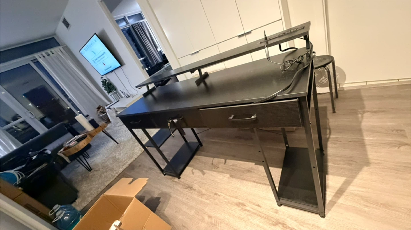 Black Desk with Drawers and Monitor Stand - photo 4